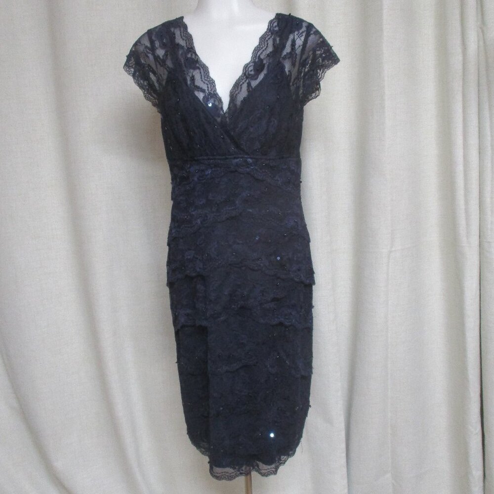 JS Collection beautiful Blue lace sequined special occasion stretch fit dress